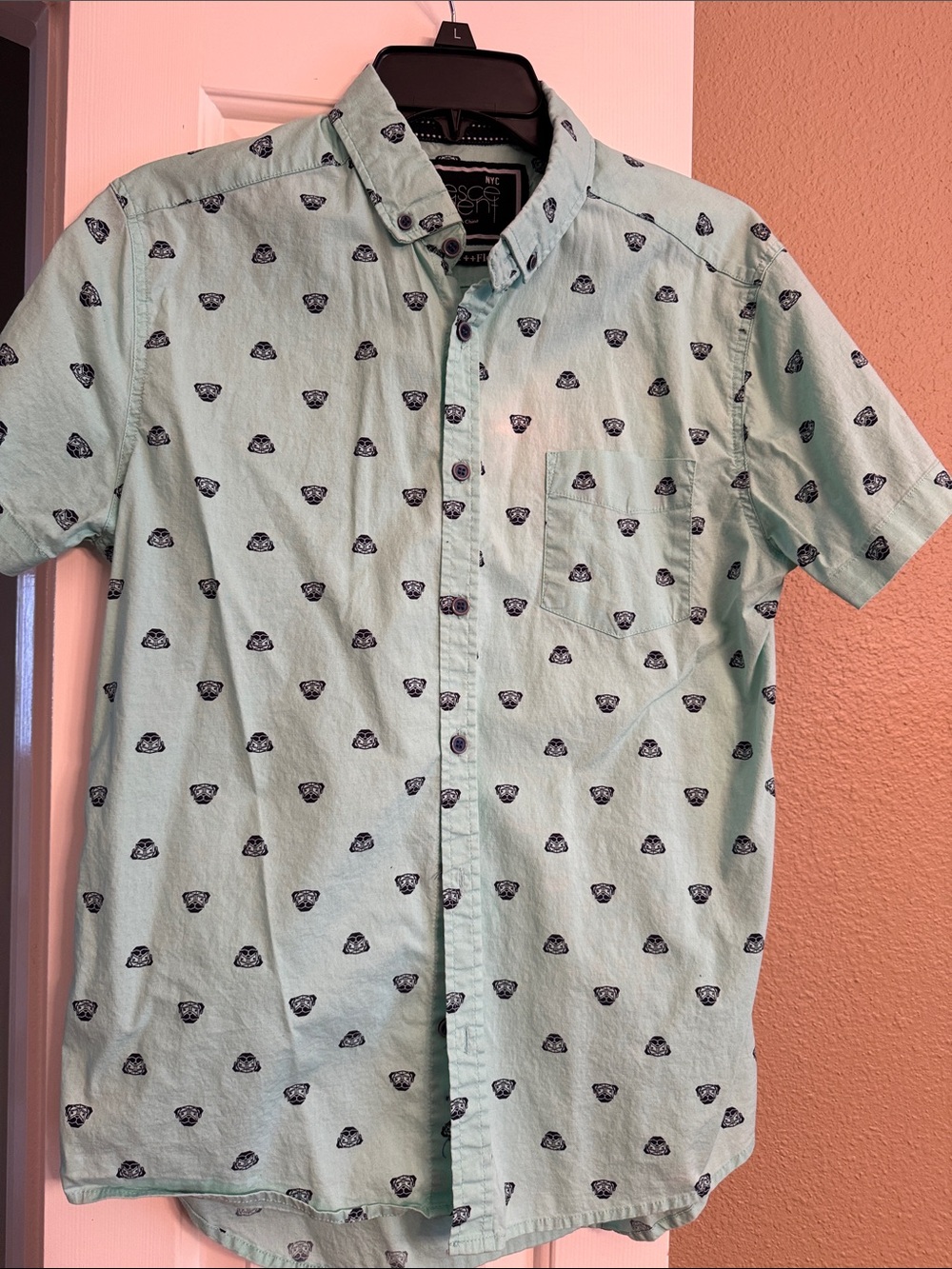 Source Unknown Mint Green Short-Sleeve Button-Down Shirt with Navy Micro Print